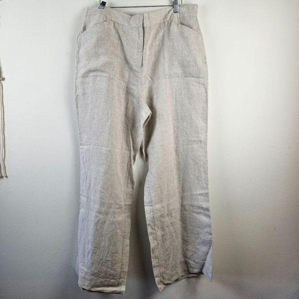 Chico's 100% Linen Wide Leg Pants Size 3 US XL NWOT Taupe Pockets Elastic waist